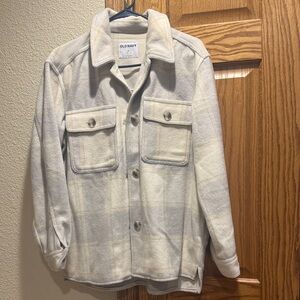 Old Navy Cream Plaid Shirt Jacket